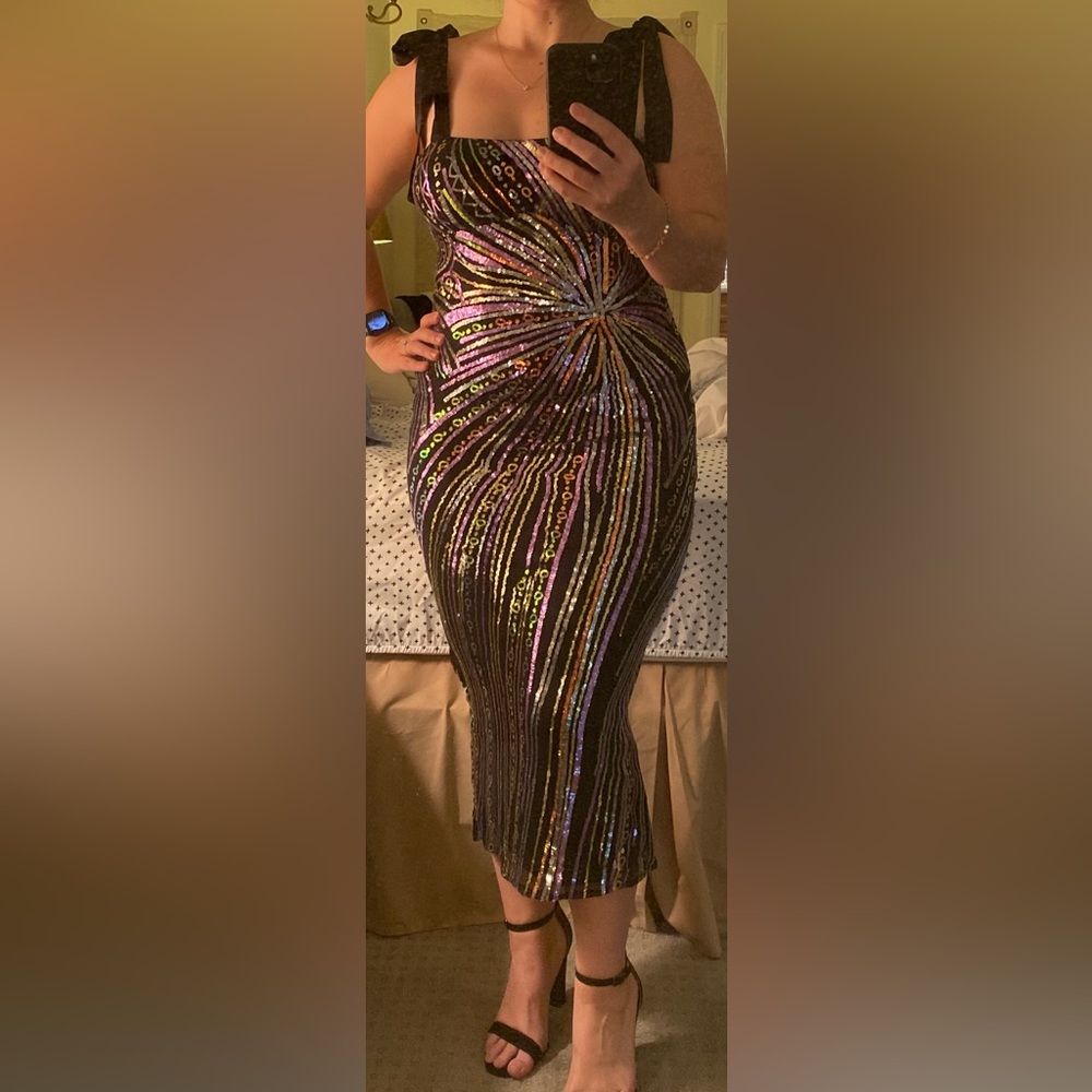Sequin Cocktail Dress with Satin Ribbon Ties - Picture 4 of 4